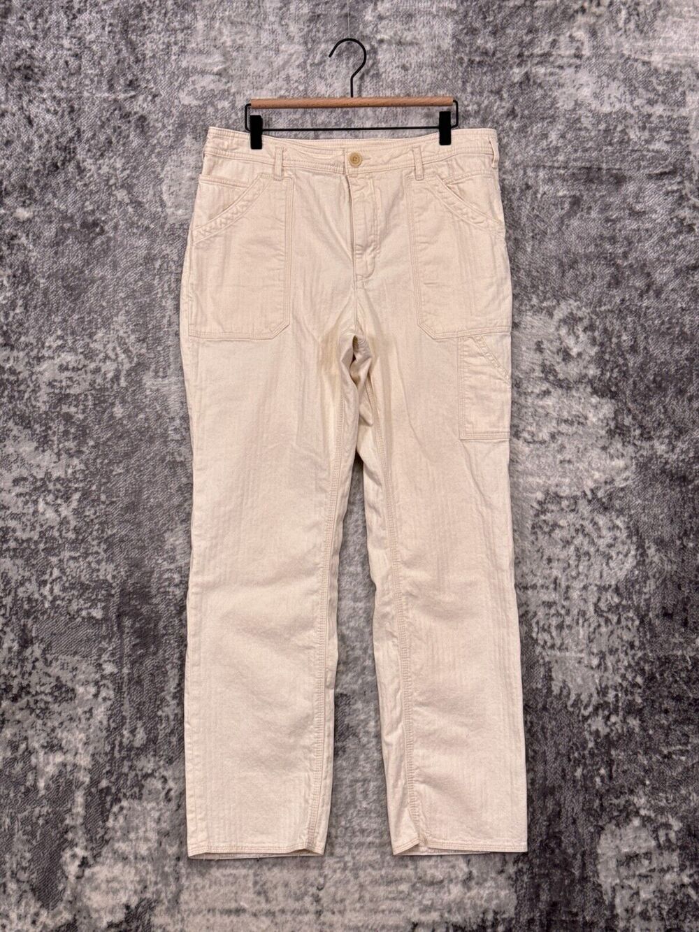 Anthropologie Pants 32 Womens Beige Twill Straight Leg Carpenter
